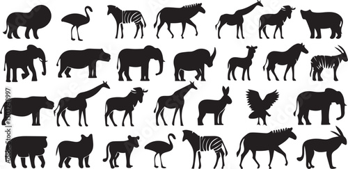 African Savanna Animal Icons in Minimal Line Style