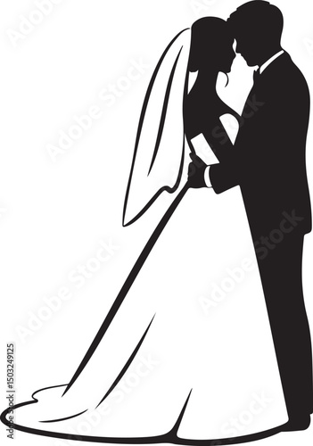 Bride and Groom Wedding Silhouette

Just Married Couple Vector Art

Elegant Wedding Moment Illustration

Romantic Bride & Groom Pose

Classic Wedding Couple Silhouette