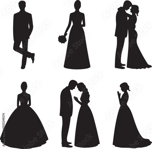 Bride and Groom Wedding Silhouette

Just Married Couple Vector Art

Elegant Wedding Moment Illustration

Romantic Bride & Groom Pose

Classic Wedding Couple Silhouette