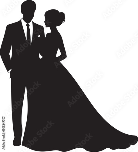 Bride and Groom Wedding Silhouette

Just Married Couple Vector Art

Elegant Wedding Moment Illustration

Romantic Bride & Groom Pose

Classic Wedding Couple Silhouette
