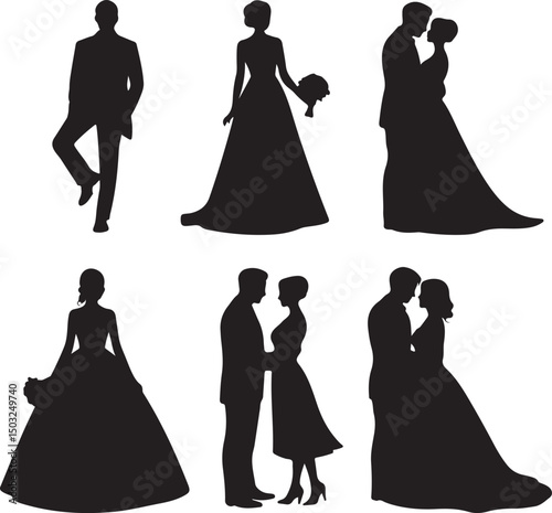 Bride and Groom Wedding Silhouette

Just Married Couple Vector Art

Elegant Wedding Moment Illustration

Romantic Bride & Groom Pose

Classic Wedding Couple Silhouette