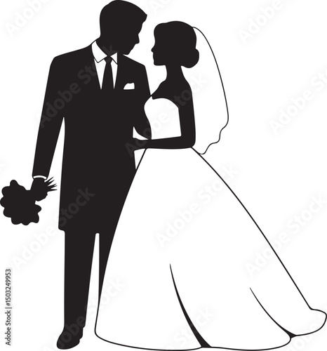 Bride and Groom Wedding Silhouette

Just Married Couple Vector Art

Elegant Wedding Moment Illustration

Romantic Bride & Groom Pose

Classic Wedding Couple Silhouette