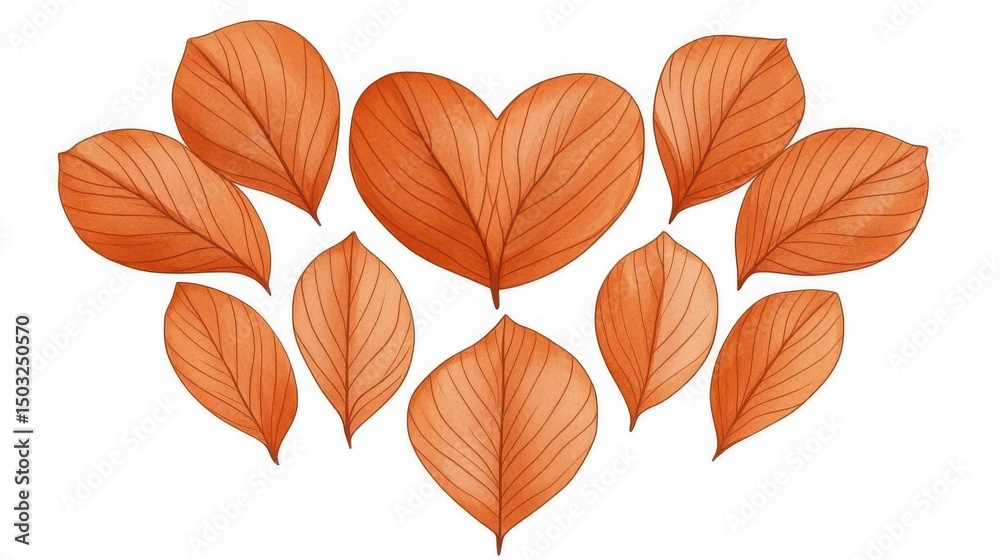 Fototapeta premium Orange and Brown Leaves Arranged in a Heart Shape