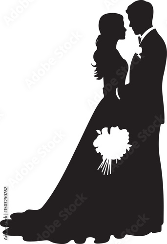 Bride and Groom Wedding Silhouette

Just Married Couple Vector Art

Elegant Wedding Moment Illustration

Romantic Bride & Groom Pose

Classic Wedding Couple Silhouette
