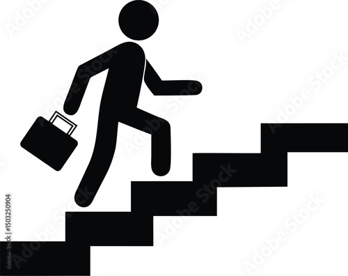 Businessman Climbing Stairs Icon - Success, Career Growth & Progress Metaphor for Business and Development