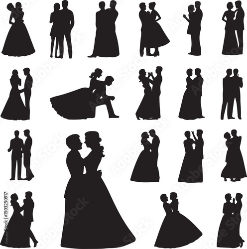 Bride and Groom Wedding Silhouette

Just Married Couple Vector Art

Elegant Wedding Moment Illustration

Romantic Bride & Groom Pose

Classic Wedding Couple Silhouette