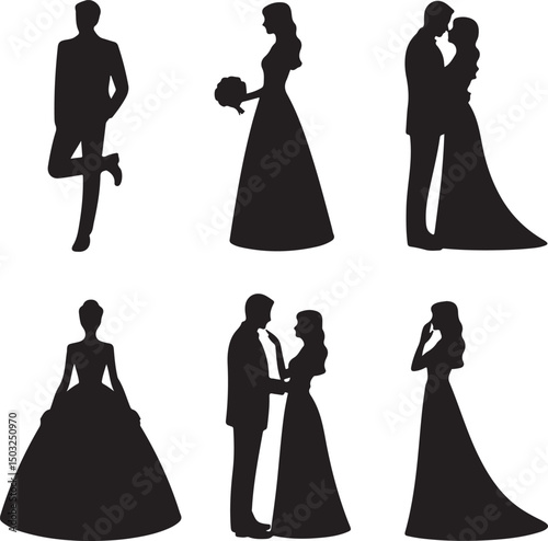 Bride and Groom Wedding Silhouette

Just Married Couple Vector Art

Elegant Wedding Moment Illustration

Romantic Bride & Groom Pose

Classic Wedding Couple Silhouette