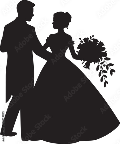 Bride and Groom Wedding Silhouette

Just Married Couple Vector Art

Elegant Wedding Moment Illustration

Romantic Bride & Groom Pose

Classic Wedding Couple Silhouette