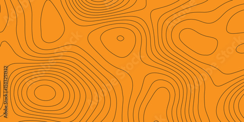 Topographic map background with geographic grid for hiking and mountain sport. modern design with orange background and black wave lines. topographic contour lines vector map seamless pattern vector.