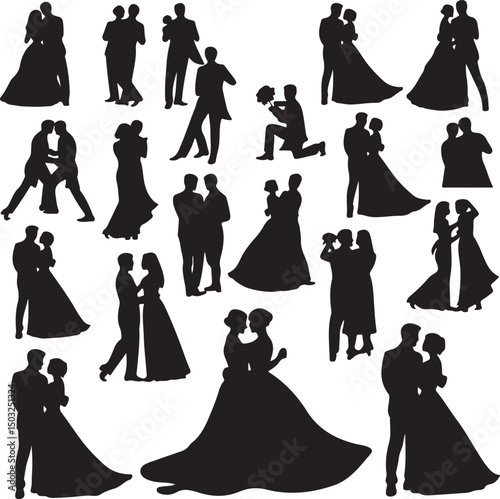 Bride and Groom Wedding Silhouette

Just Married Couple Vector Art

Elegant Wedding Moment Illustration

Romantic Bride & Groom Pose

Classic Wedding Couple Silhouette