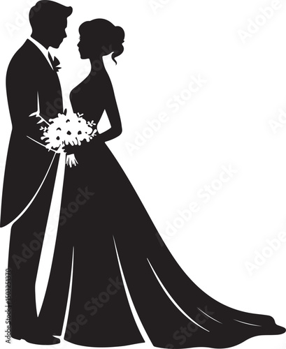Bride and Groom Wedding Silhouette

Just Married Couple Vector Art

Elegant Wedding Moment Illustration

Romantic Bride & Groom Pose

Classic Wedding Couple Silhouette