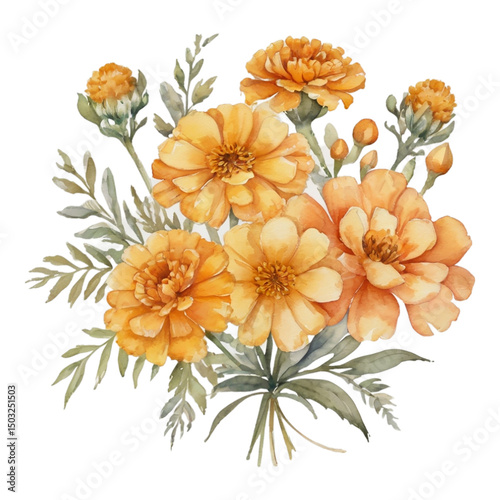Marigold flowers bouquet transparent background