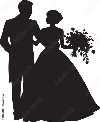 Bride and Groom Wedding Silhouette

Just Married Couple Vector Art

Elegant Wedding Moment Illustration

Romantic Bride & Groom Pose

Classic Wedding Couple Silhouette