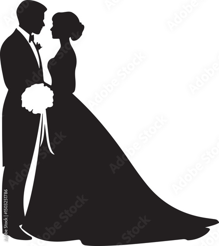 Bride and Groom Wedding Silhouette

Just Married Couple Vector Art

Elegant Wedding Moment Illustration

Romantic Bride & Groom Pose

Classic Wedding Couple Silhouette