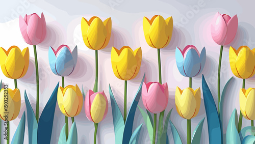 tulip flowers illustration, cheerful, blooming in a garden, digital art