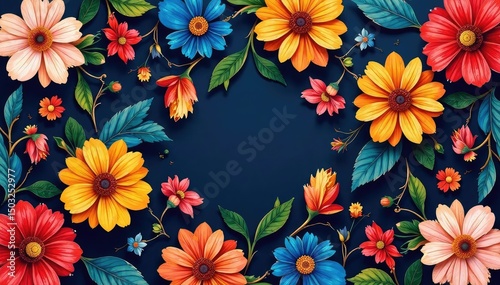 Bold, vibrant floral pattern, rich color palette, background, pattern, stylish