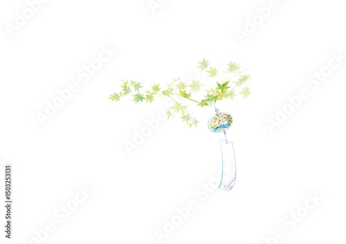 水彩手描きの風鈴No.4(日本の夏の風景) 