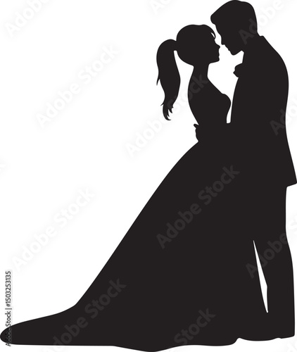 Bride and Groom Wedding Silhouette

Just Married Couple Vector Art

Elegant Wedding Moment Illustration

Romantic Bride & Groom Pose

Classic Wedding Couple Silhouette