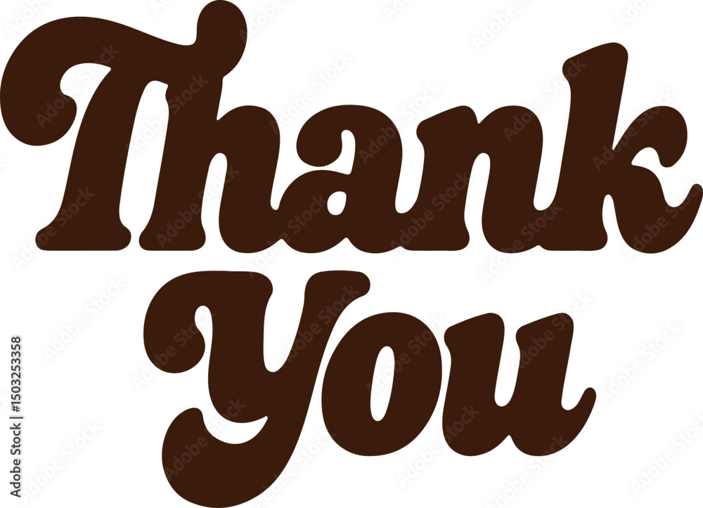 Brown groovy thank you wordmark for appreciation and celebration greeting designs