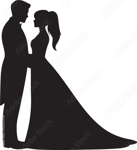 Bride and Groom Wedding Silhouette

Just Married Couple Vector Art

Elegant Wedding Moment Illustration

Romantic Bride & Groom Pose

Classic Wedding Couple Silhouette