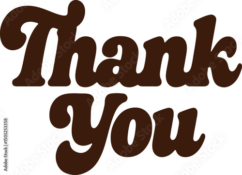 Brown groovy thank you wordmark for appreciation and celebration greeting designs