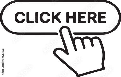 Click here button illustration with finger pointing indicating digital call to action