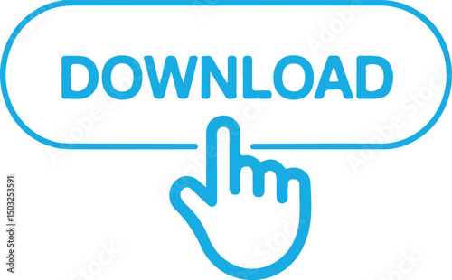 Download button interface with finger tap gesture and oval shaped blue ui element
