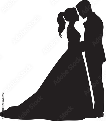 Bride and Groom Wedding Silhouette

Just Married Couple Vector Art

Elegant Wedding Moment Illustration

Romantic Bride & Groom Pose

Classic Wedding Couple Silhouette