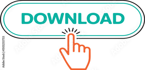 Illustration of a download button with a clicking finger for digital content access