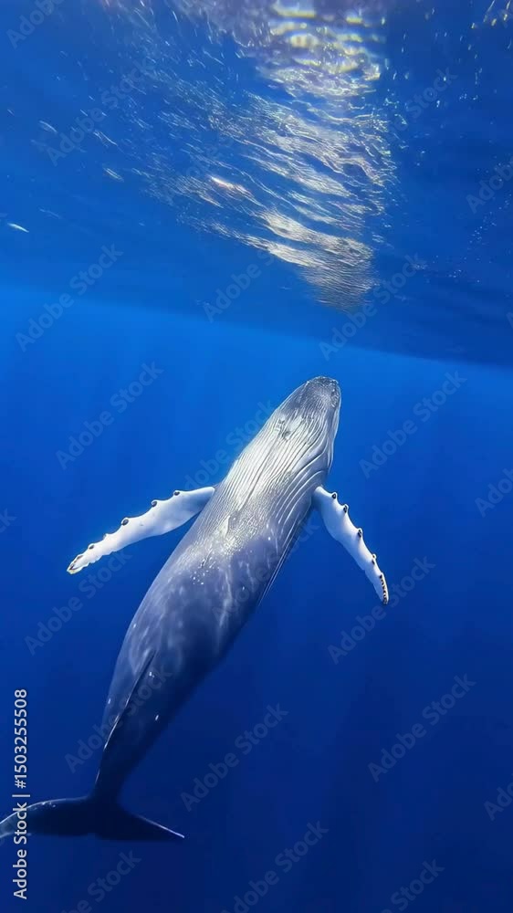 Underwater View of a Humpback Whale Swimming in the Ocean Underwater View of a Humpback Whale Swimming in the Ocean