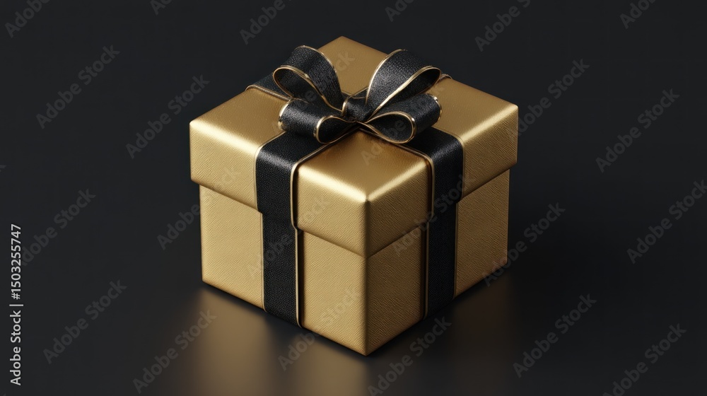 Obraz premium Elegant gold gift box with black ribbon