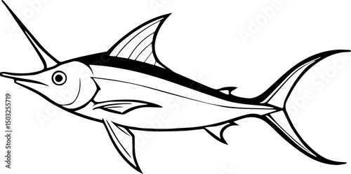 blue marlin fish outline coloring book page line art vector illustration