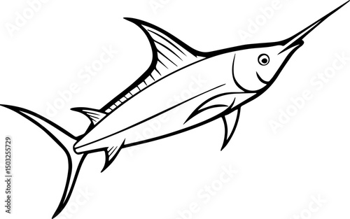 blue marlin fish outline coloring book page line art vector illustration