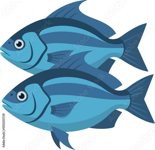 Blue fish illustration with two swimming fish in blue and navy colors vector graphic 