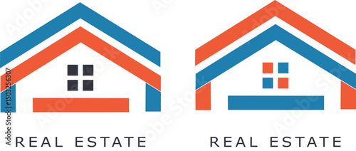 Abstract Real Estate House Logos - Modern Orange and Blue Property Symbols for Housing and Realty Branding

