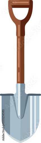Garden shovel with brown handle and silver blade vector illustration tool for digging and planting 