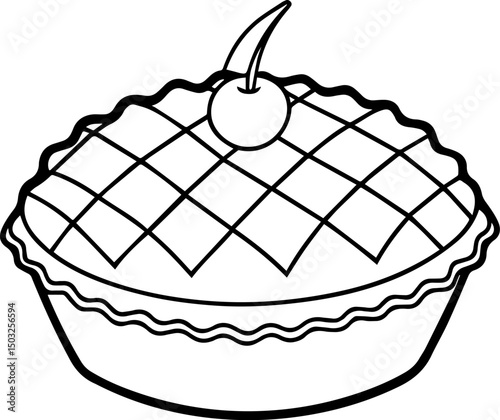 cherry pie outline coloring book page line art vector illustration