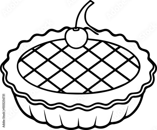 cherry pie outline coloring book page line art vector illustration