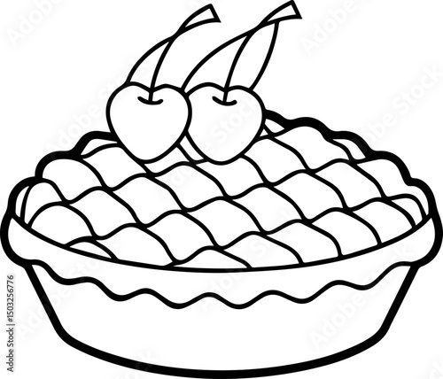 cherry pie outline coloring book page line art vector illustration