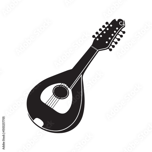 Elegant Mandolin Vector Illustration in Black Silhouette Style
