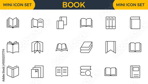 Book line icon collection. School, education, various books, literature, dictionary, audiobook, learning, library and e book icons set.