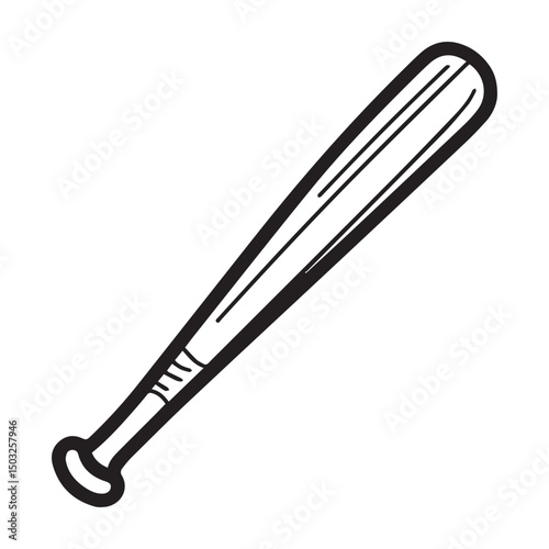 Baseball Bat Vector Illustration – Classic Wooden Sports Equipment in Line Art Style