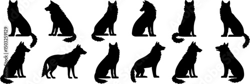 Fox silhouette. Set vector illustration art.