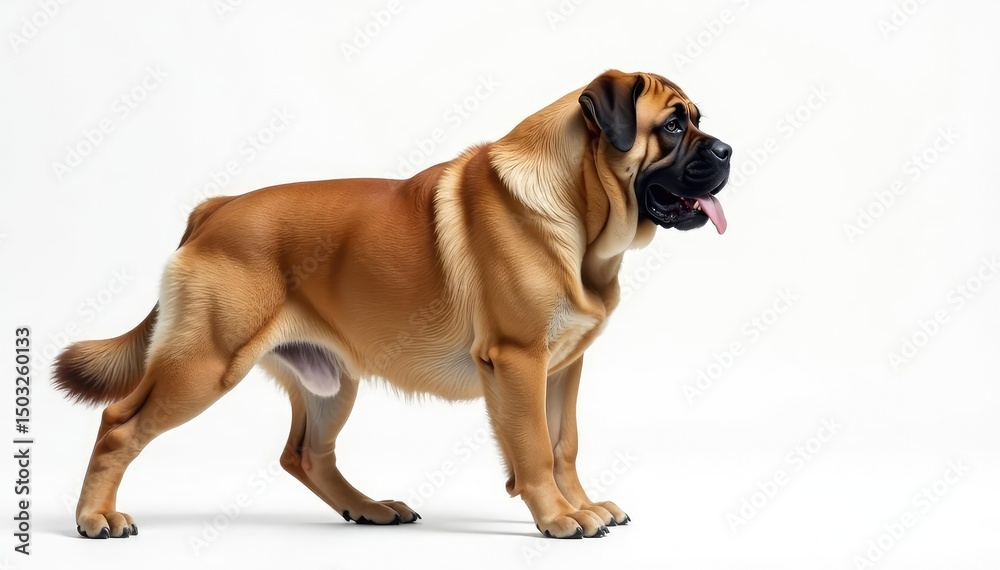 Obraz premium Majestic mastiff, powerful stance, white background, powerful, canine portrait, full body
