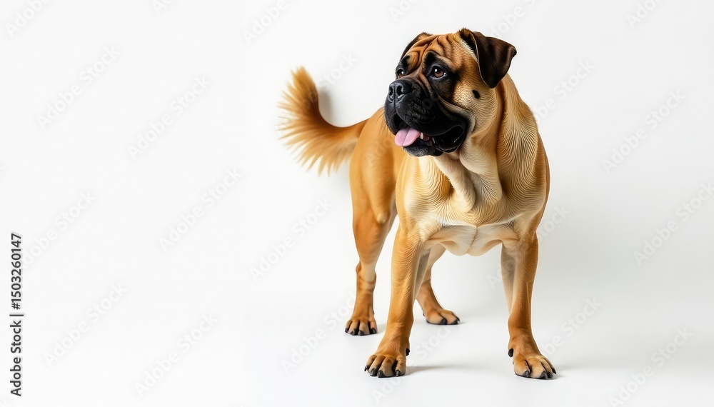 Obraz premium Majestic Mastiff, powerful stance, white background, purebred, mastiff