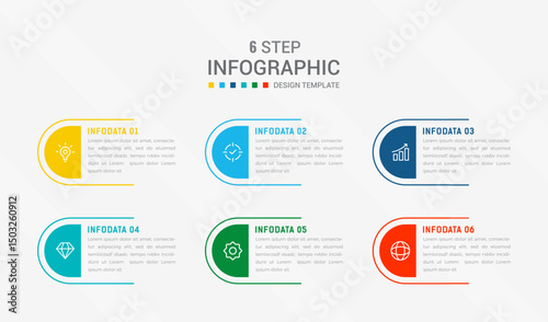 Business infographics design for Six Step, option, parts or process. Infographic 6 element design template for presentation. process diagram, step banner, flow chart, 6 option template.