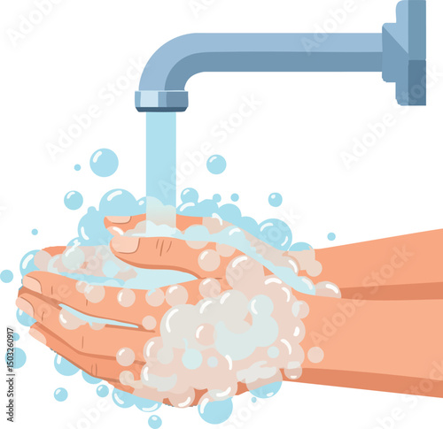 Hand washing with soap and water hygiene prevention clean health care vector illustration 