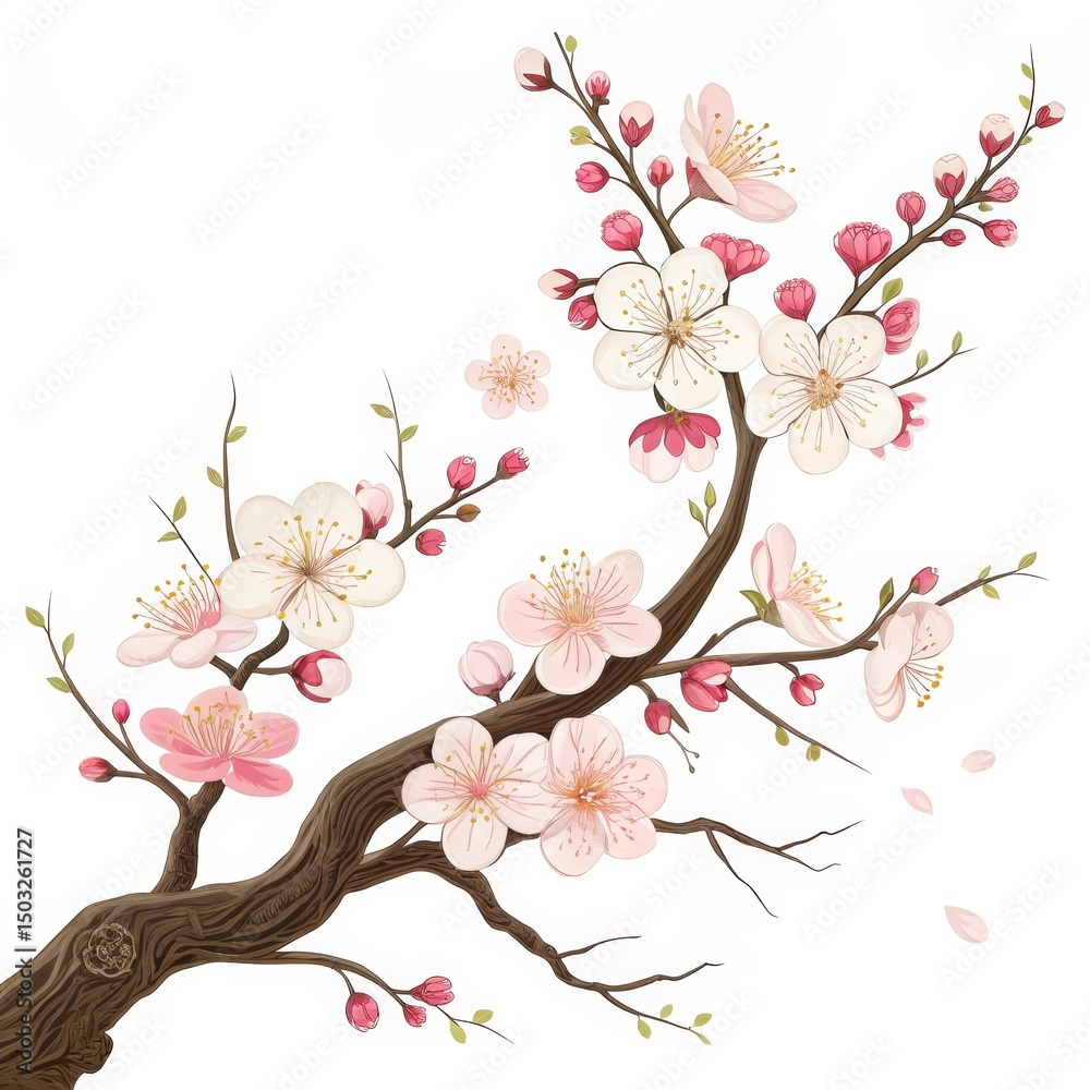 Fototapeta premium Pink and White Blossoms on Branch, Spring , Floral art