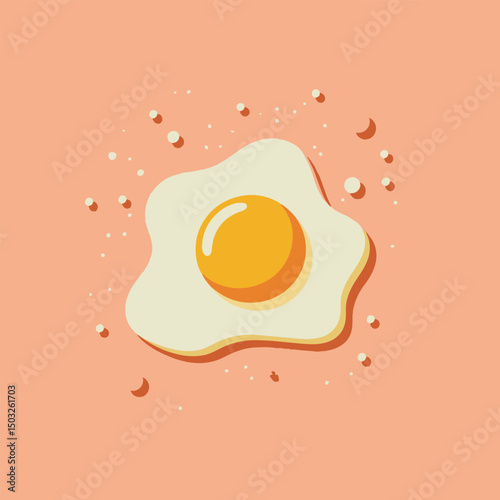 Delicious fried egg illustration featuring a yummy yellow yolk on a peach colored background.