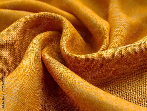 Golden Silk Texture: Luxurious golden silk fabric, showcasing its elegant drape and subtle shimmer.  The image highlights the rich texture and luxurious feel of the material.